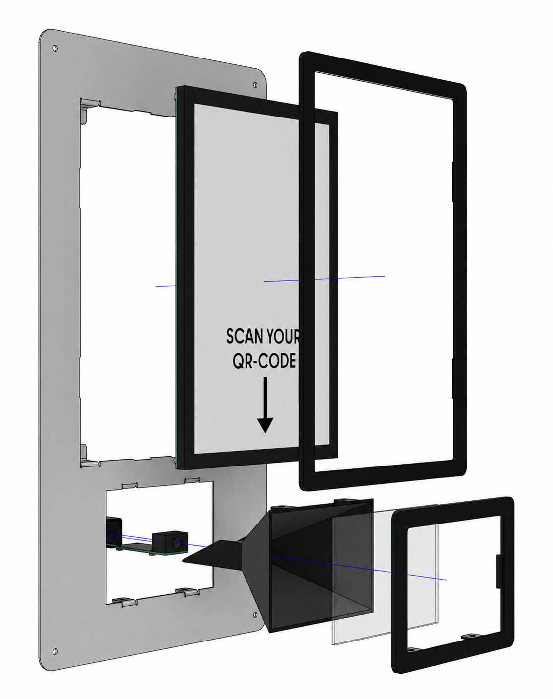 Bedieneinheit mit Blende, Display und QR-Code-Scanner